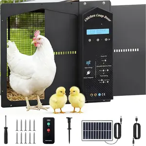 Aluminum Automatic Anti-Pinch Chicken Coop Door 2200mAh Solar Powered Remote Control/ Timer /Light Sensor Durable USB IP65 Waterproof Winter Duck Geese house Coop Accessories