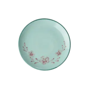 Ceramic Cake Plate with Hand Painted Flower Vine