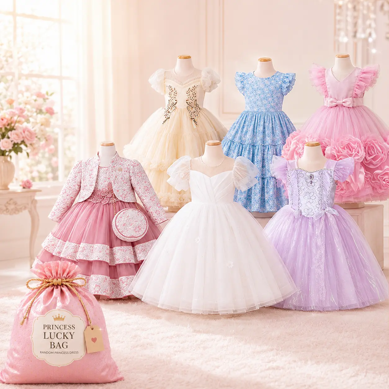 Girls Princess Dress Lucky Bag, Surprise Princess Dress, Kids Formal Dress, Random Style Party Dress for Birthday Wedding Flower Girl Outfit