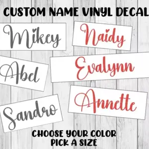 Custom Name Vinyl Decal Personalized Cursive Lettering Heart Sticker Organiser, Bottles, Cups, Canister, Laptop, Luggage, Car, Truck, Window, Wall