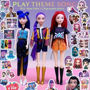 Fashion K-POP character Dolls & stickers set, Kpop colorful box set, lighting, music, opening theme song, Action figures singing dolls,Kpop 110 sheets of fun anime stickers, waterproof self-adhesive paper stickers, DIY fun toys For Girls