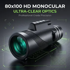 80x100 HD Monocular Telescope with Smartphone Adapter & Tripod, High Powered Waterproof Scope for Bird Watching, Hiking, Camping, Travel & Wildlife