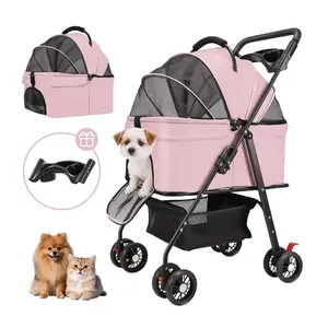 3-in-1 Pet Stroller for Small Dogs & Cats - Lightweight, Shock Absorption Dog Stroller with Detachable Carrier, large Storage Basket,Gray Cup Holder,Shopping Function,Durable Fabric & Metal Frame,   pet emergency carrier, daily walk