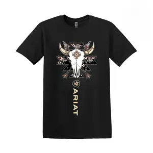 Ariat T-Shirt  Native-Inspired Bull Skull with Tribal Pattern  Unisex Cowboy Tee for Country Style & Outdoor Fashion Fans