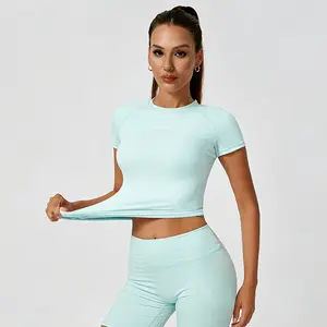 2 Piece Women's Backless Halter Yoga Outfit Set Solid Color Quick Dry Tight Fit Short Sleeve Top & Shorts All Season Athletic Tracksuit for Yoga Gym Running Cycling Golf Outdoor Activities workout