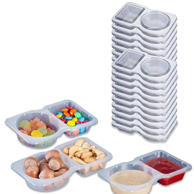Disposable Sauce Box Set, Plastic Dipping Sauce Cups for Oil Vinegar Chili Sauces, Seasoning Boxes for Easy Serving