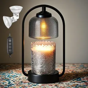 Candle Warmer Lamp with Timer, Electric Black Candle Warmer Light for Bedroom, Dimmable Wax Melts Warmer for Candle Jars, Home Decor Beside Lamp Gifts for Women (2 Bulbs Included) Fragrance Ornaments