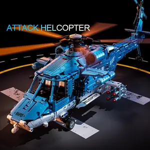 1389 Pcs Blue Armed Helicopter Model Building Kit Toy, Building Blocks Model, Cool Plane with Rotating Propeller, Creative Home Decor Gift