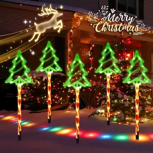 4-Piece Set of Christmas Tree Lawn Lights, Battery-Powered, 8 Light Modes, Perfect for Christmas Decorations, Courtyards, Gardens, Pathways, and Lawn Holiday Decorations, Party Lights
