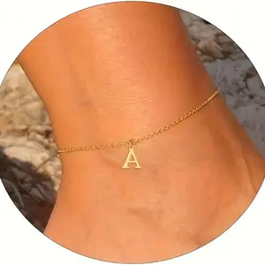 Elegant 14K Gold-Plated Adjustable Anklet with Waterproof Initial Letter A Perfect Gift for Women