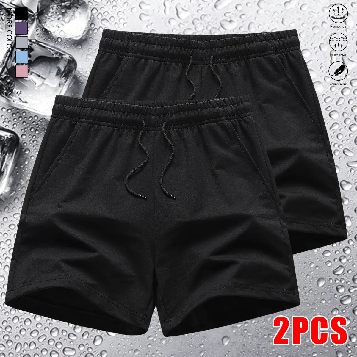 Women's High-Waist Quick-Dry Sports Shorts, 2-Pack with Drawstring & Side Pockets, Lightweight Breathable Fabric for Workouts, Sporty Chic, Multi-Size, XXL, Black + Black Active Wear