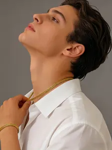 18K Gold Plated Stainless Steel Franco Chain Coordinated Premium Set for Men, Tarnish Free Hypoallergenic Matching Necklace and Bracelet, Casual Everyday Style for All Seasons