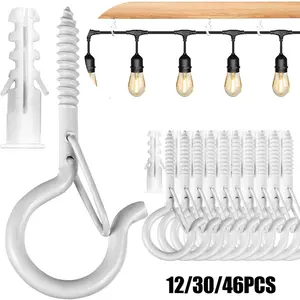 12/30/46 heavy-duty rust-proof ceiling hook sets, Adjustable hooks, suitable for outdoor/indoor use, coated adjustable multifunctional iron hanging clips, including ceiling installation tool sets, suitable for lamps, plant hanging baskets, etc.