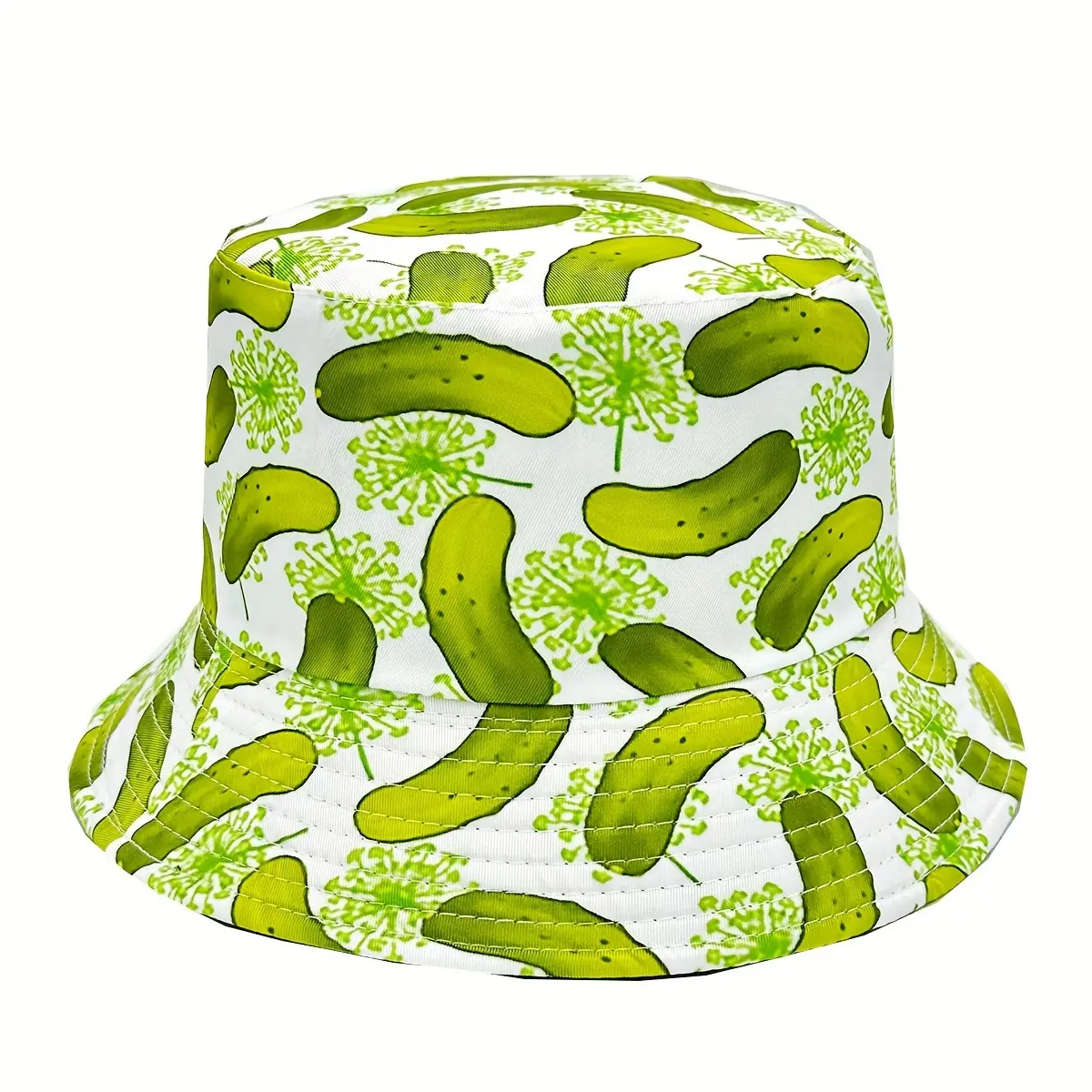 Unisex Dual-Sided Reversible Cucumber Print Polyester Bucket Hat 2025 - Lightweight Retro-Core, Casual UV Defense, Eco-Friendly for Coachella, Picnics - TikTok Prank Gift