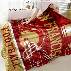 Football Team Pattern Flannel Blanket, Soft Comfortable Throw Blanket, Warm Napping Blanket for Home Office Travel Camping, Flannel Cozy Blanket