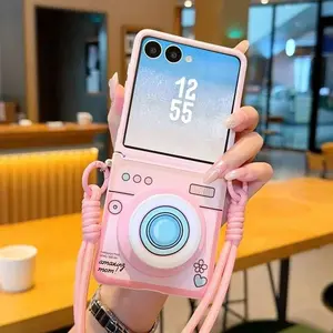 New Premium Magnetic Camera Stand Case for Samsung Z Flip 7, Fully Enclosed with a Central Axis And a Handbag Strap for Women.