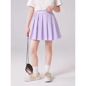 1pc Soft Pleated Skirt for Girls - Light Purple, A-Line, Short Summer Dress with Safety Lining, Smooth Fabric, Perfect for 3+ Years Old, Casual Fashion, Casual Fashion| Pleated Skirt| Smooth Texture