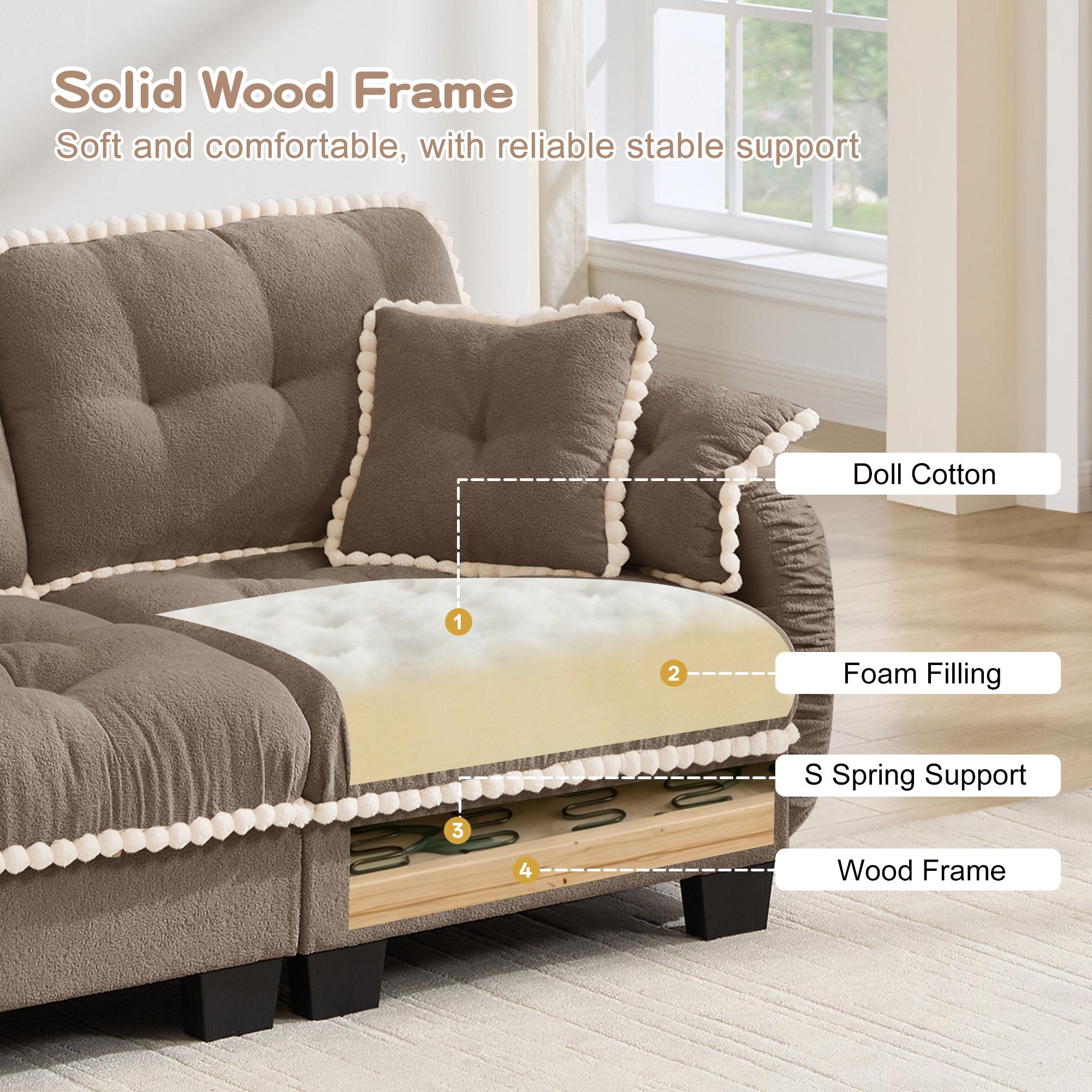 Eyisean 100.7in Chenille Modern Modular Sectional Sofa Furniture - 3-Seater U-Shaped Comfy Couch with Fixed Arms, Armrest Pillow, Back Cushion, 2 Movable Ottomans, Pom-Pom Trim Quilted Tufted Deep Seat, Ergonomic for Living Room Decor, Small Spaces, Ottom