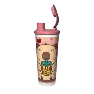 470ml Capybara Tumbler, Blush Pink Kitchen Preserving Container, Reusable Drink Gadget for Kitchenware Utensils Storage