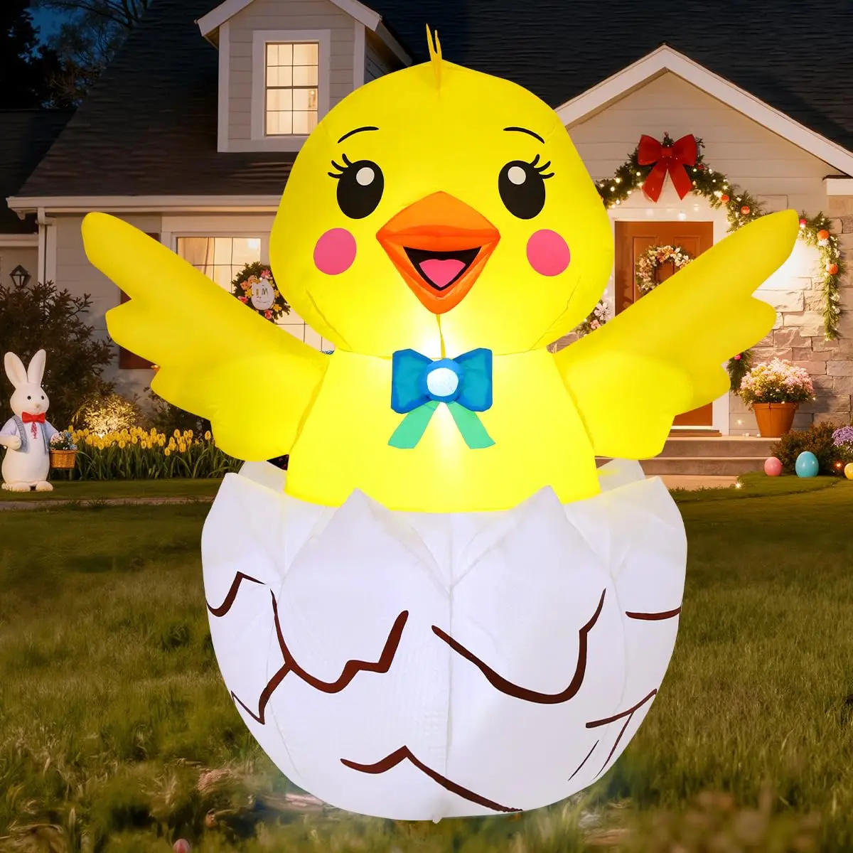 4.2 FT Easter Inflatable Chick with Built-in LED Lights, Blow-Up Outdoor Decoration for Lawn, Garden, Porch, Indoor Easter Party Holiday Display