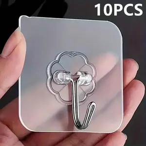 10-Piece Non-Marking Wall Hooks Set, Casual Style Plastic Utility Hook Kit for Keys Hats Towels, Easy Install No Drilling Adhesive Hooks Organizer
