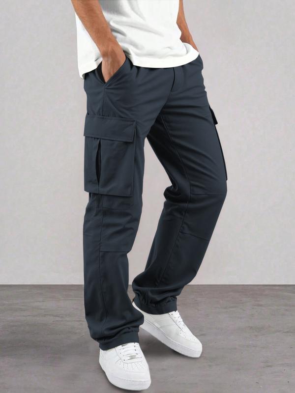 Men's Casual Cargo Pants, Wrinkled Design, Loose Fit Lightweight Sporty Style, Straight Leg Comfortable Daily Wear