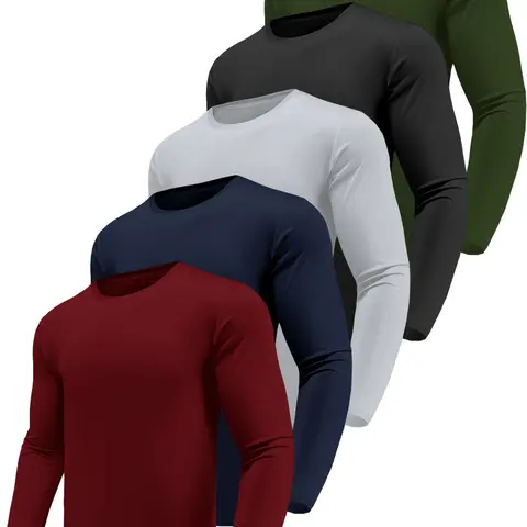 Men's Long Sleeve Workout Shirt Quick Dry Sun Protection, Skin-Friendly Polyester Tee for Running, Sports, Gym, Outdoor Travel