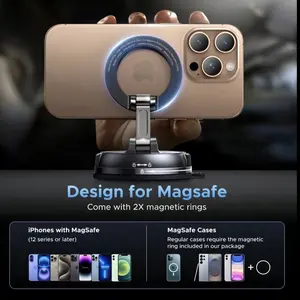 UGREEN: Magnetic Car Phone Holder,Car Phone Mount, 360° Adjustable for MagSafe Car Holder Foldable Suction Phone Mount for Car, for Garmin GPS/Mirror/Smooth Surface, For ALL phones and sizes. Very Recommended for road trips!