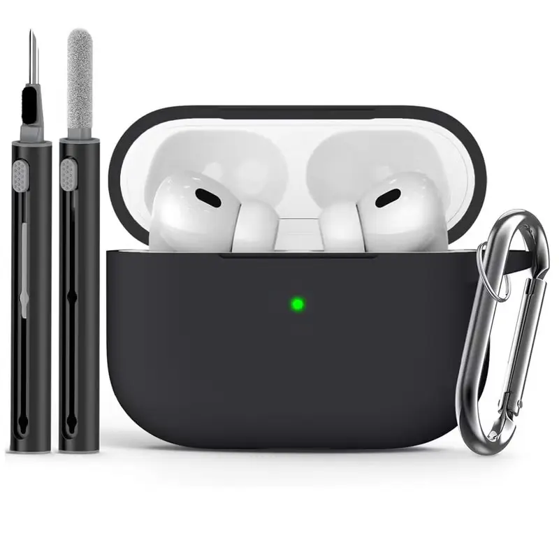 AirPods Pro 3 Case 2025 with Cleaner Kit,Soft Silicone Protective Cover for Apple AirPods Pro 3rd Generation Cases for Women Men,for AirPod Pro 3 Case Accessories with Keychain-Black