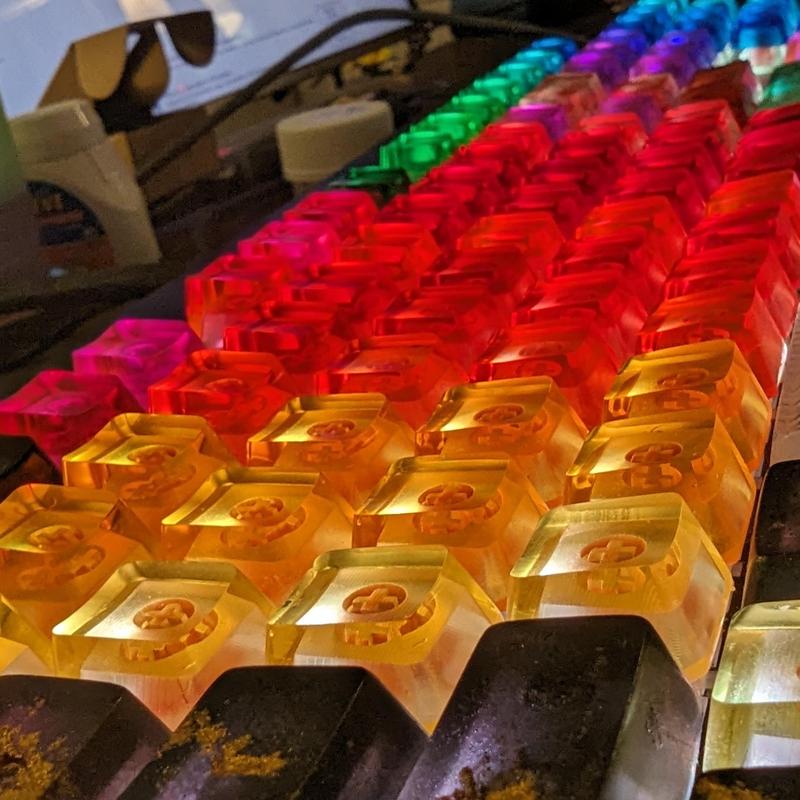 ResinKeyWorks Ruby Red Blank 1U Accent Keycaps, Transparent Hand Polished Resin OEM Caps with MX stems