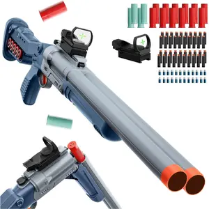 S686 Double Barrel Foam Dart Blaster Toy Set, 2-in-1 Long Style Design, Includes 60 Soft Foam Darts & Reusable Shell Props, Outdoor Sports Play Toy for Teens Ages 14+