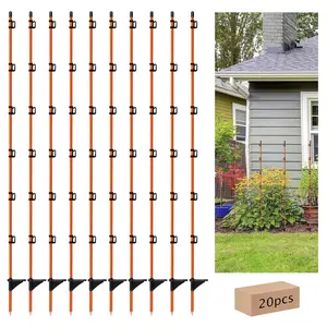 45 Inch Fiberglass Step-in Electric Fence Post, 20 Pcs Temporary Fence Stakes with Clips for Cows, Sheep and Animals Fence, Garden Protection Pole for Livestock Control (20)