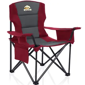 Oversized Camping Outdoor Heavy Duty Chair Support 450 LBS Carry Bag Included, Heavy People Padded Folding Camp Chairs with Lumbar Support, Cooler Bag, Mesh Cup Holder, Pocket for Lawn,Sport red