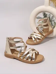 Girls' Summer Zipper Roman Sandals, Fashionable and Comfortable, Perfect for Outdoors and Play, PU Leather Above Ankle Shoes