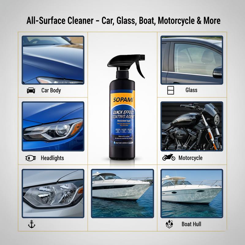 SOPAMI Quick Effect Coating Agent 16.9 fl oz Waterless Ceramic Coating Car Wax Detail Polish Cleaner for Boat Glasses & Cars Body Window Glass Headlight Quick Shine Restoration Kit 500 ml