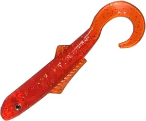 Sanhu 4" Blam Curly Tail Swimbaits 30 Pcs Orange Red Soft Plastic Lures for Bass Rockfish Saltwater Fishing Action