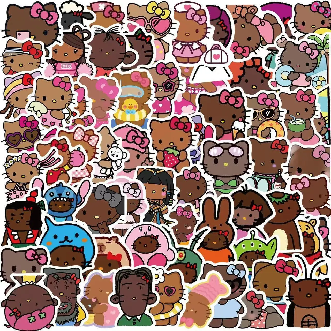 Sanrio Hello Kitty Cute Stickers Dark Skin Tone 50pcs, Suitable for Decorating Water Bottles and Laptops