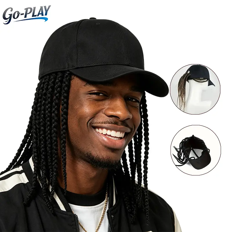 Unisex Built-in Braided Dreadlock Wig Baseball Cap - Heat-Safe Fiber, Adjustable Snapback, Ponytail Hole Fitted Edgy Sports & Outdoor Hats - Black/Brown for BikerTok HipHop Urban Fashion Daily Wear