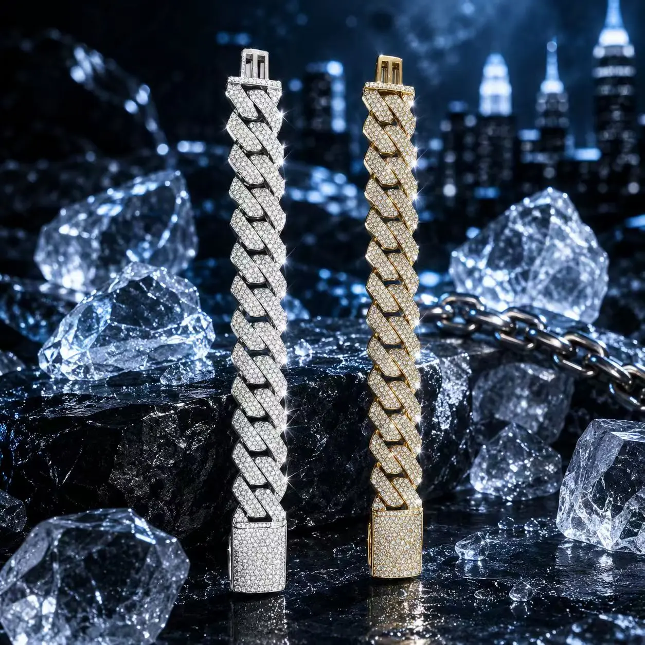 9074  Thick Interlocking Chain Wrist Ornament Urban Rap Style Stackable Wrist Accessory Night Out Photo Shooting Statement Piece, Chain Bracelets, Hand Chain Jewelry