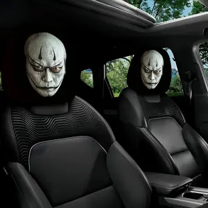 2pcs, Quirky Printed Car Pillow Covers with Samurai Design, Suitable for Travel/Daily Commuting/Year-Round Use, Car Interior Decoration, Fun Headrest Covers, Car Seat Headrest Covers, Perfect Choice for Halloween/Christmas/Thanksgiving