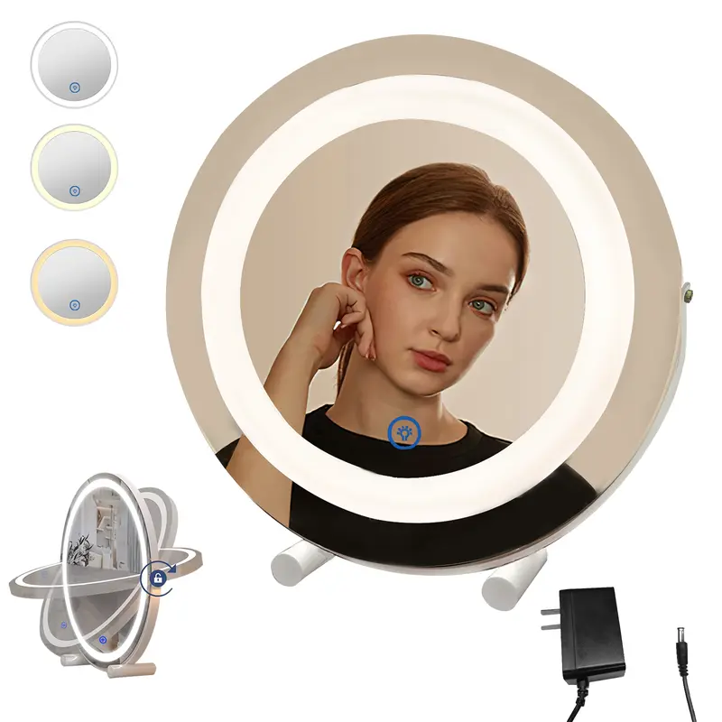 12 Inch Lighted Vanity Mirror, Round Illuminated Makeup Mirror, Lighted LED Mirror Makeup Mirror for Bedroom Desktop, Smart Touch Three-Color Dimmable