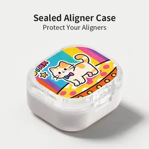 Cute Bow Tie Cat Print Aligner Case, Sealed Leak-Proof Orthodontic Retainer Box, Portable Dust-Proof Storage for Students Adults Travel
