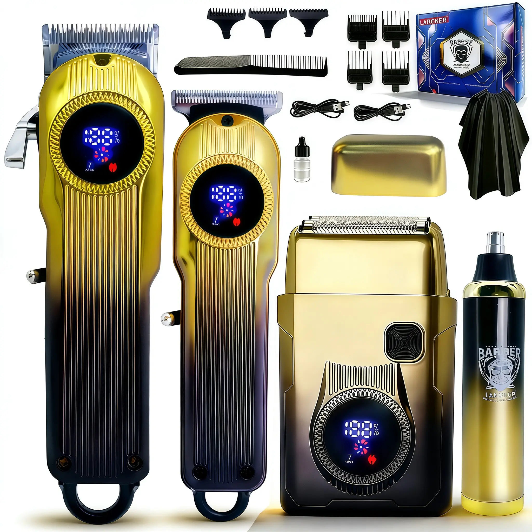 Men's Grooming Kit, Electric Shaver & Trimmer Set, Rechargeable Beard & Nose Hair Clipper, Professional Facial Beauty Tools, Cordless Clippers Set