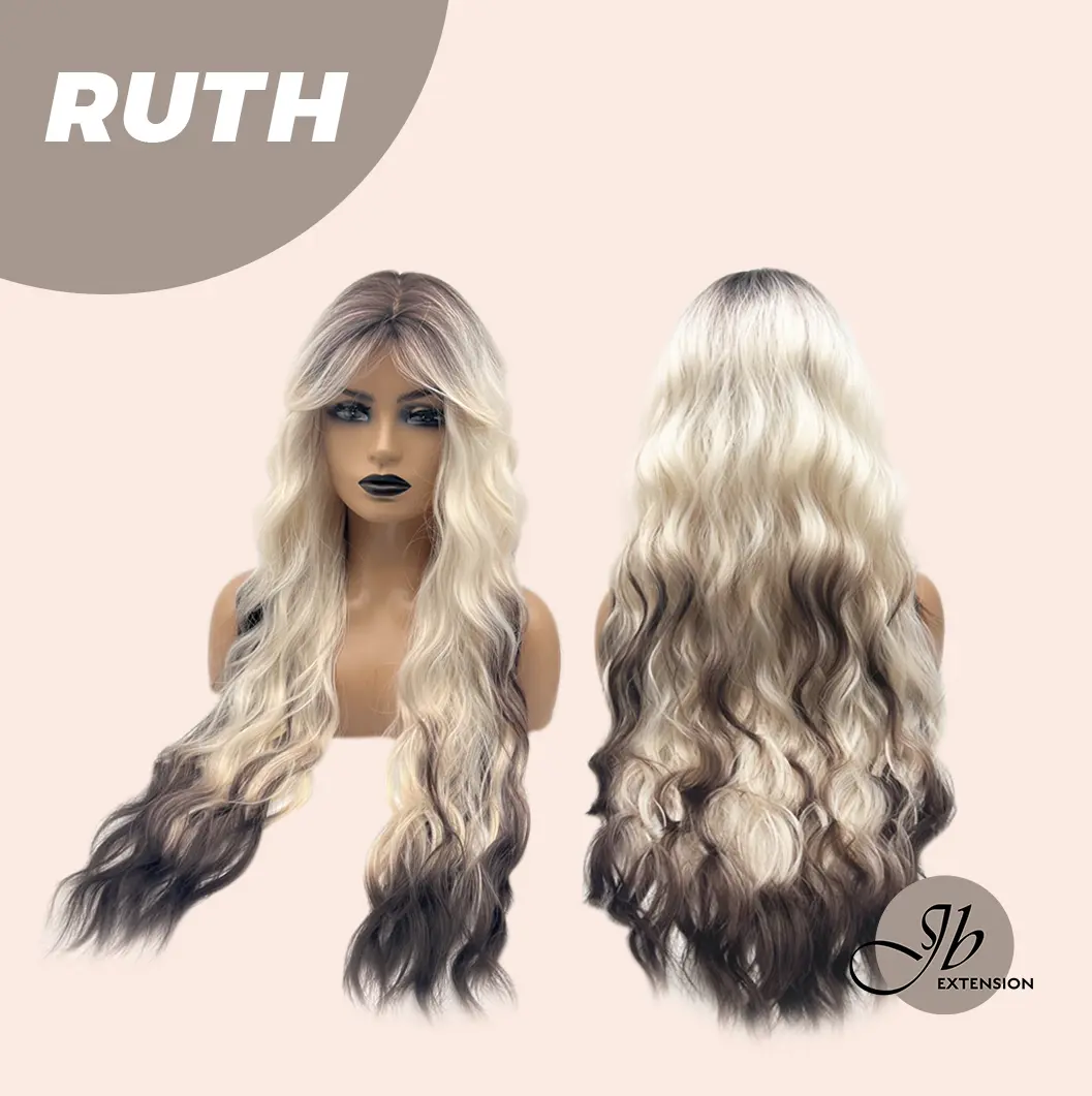 JBEXTENSION 30 Inches Long Body Wave Platinum Blonde with Dark End Wig with Bangs RUTH JBEXTENSION 30 Inches Long Body Wave Platinum Blonde with Dark End Wig with Bangs RUTH