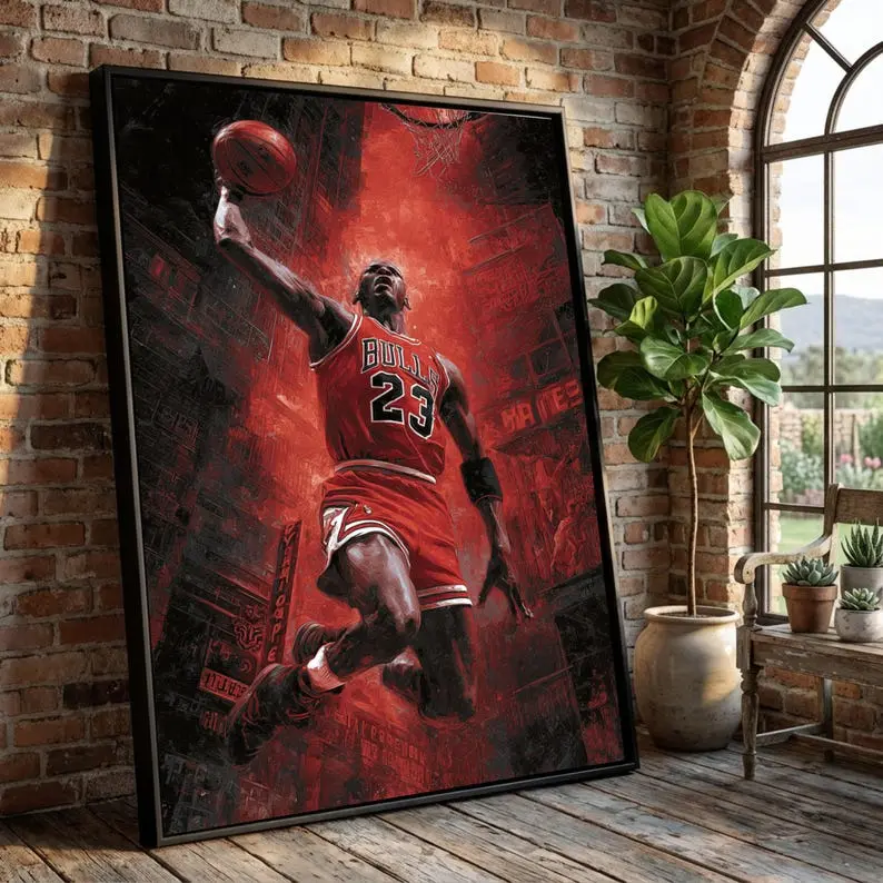 [Unframed] Dynamic Basketball Dunk, Chicago Bulls Wall Art, Sports Action, Urban Basketball Decor, Athletic Wall Art for Home