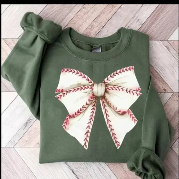 Coquette Bow Baseball Sweatshirt, Soft Girl Era Sweatshirt, Gift For Baseball Mom, Baseball Lover Tee, Baseball Season, Women Crew Neck Graphic Top