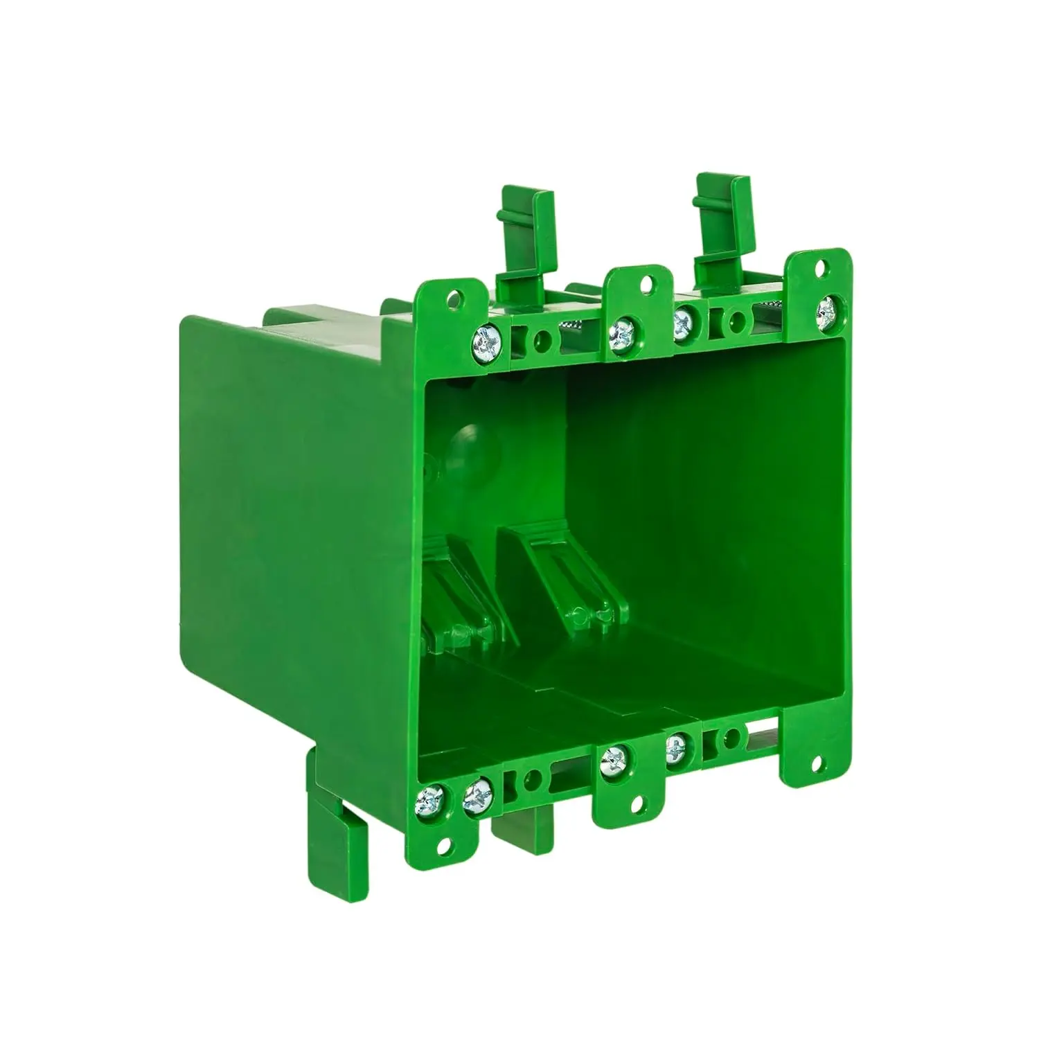 Old Work BaseBox - Expandable Double Gang PVC Electrical Box with 8 Knockouts & 4 Wings, 32 cu. in. Capacity - Single Unit