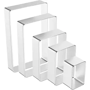 5 count Stainless Steel Square & Rectangle Cookie  Set,1 Inch Depth Fondant Cake Pastry Molds, Baking Shaping Tools