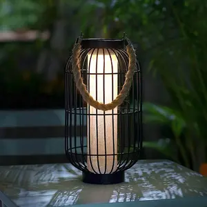 Large Solar  Lantern Outdoor-Heavy Duty Metal  Lights Decorative Solar Table Lamp  for Outside Patio Yard Garden Porch Tabletop Decor (Black)