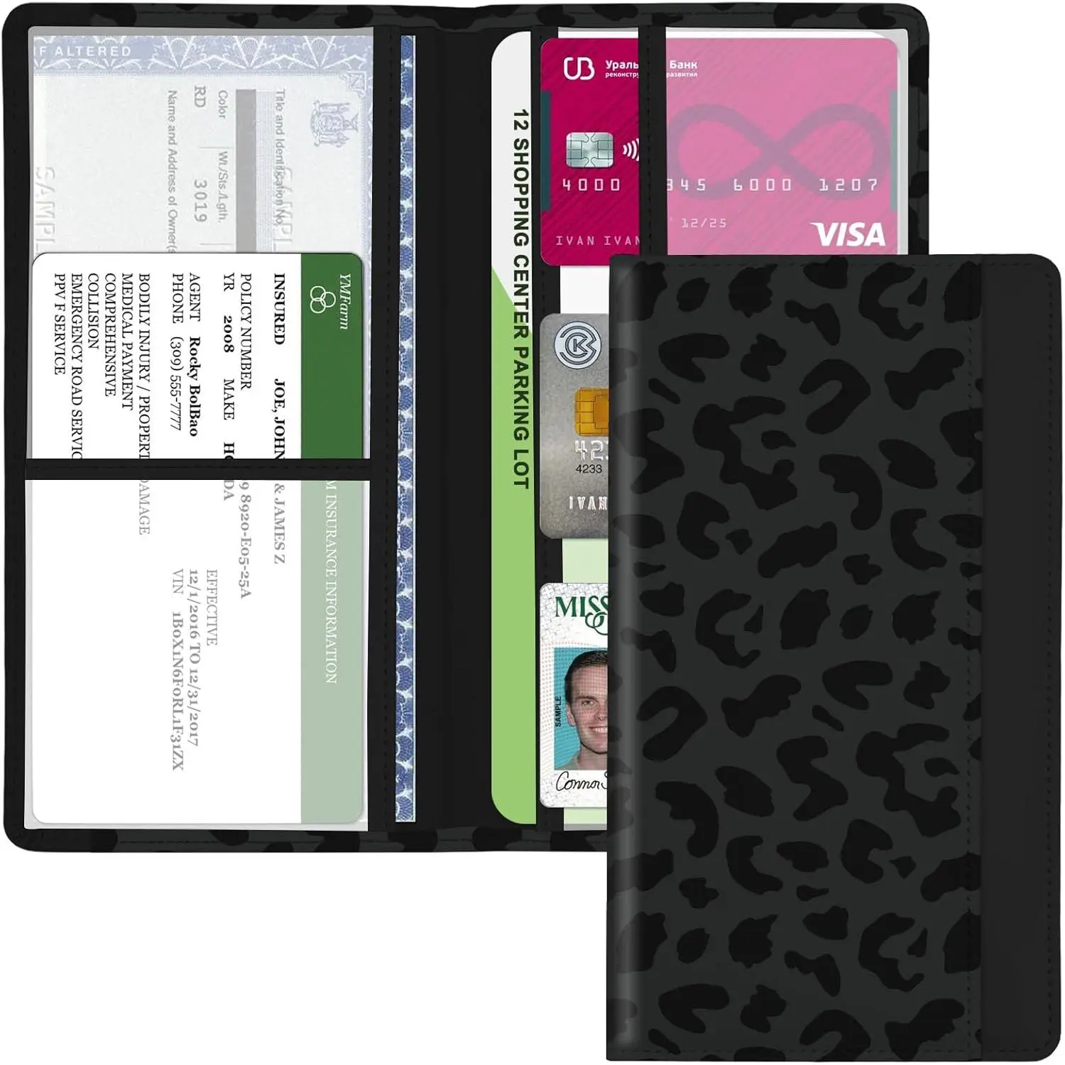 Registration and  Holder, with  Closure for License, Cards and Documents, All  Needs and  Accessories (Leopard-Black)